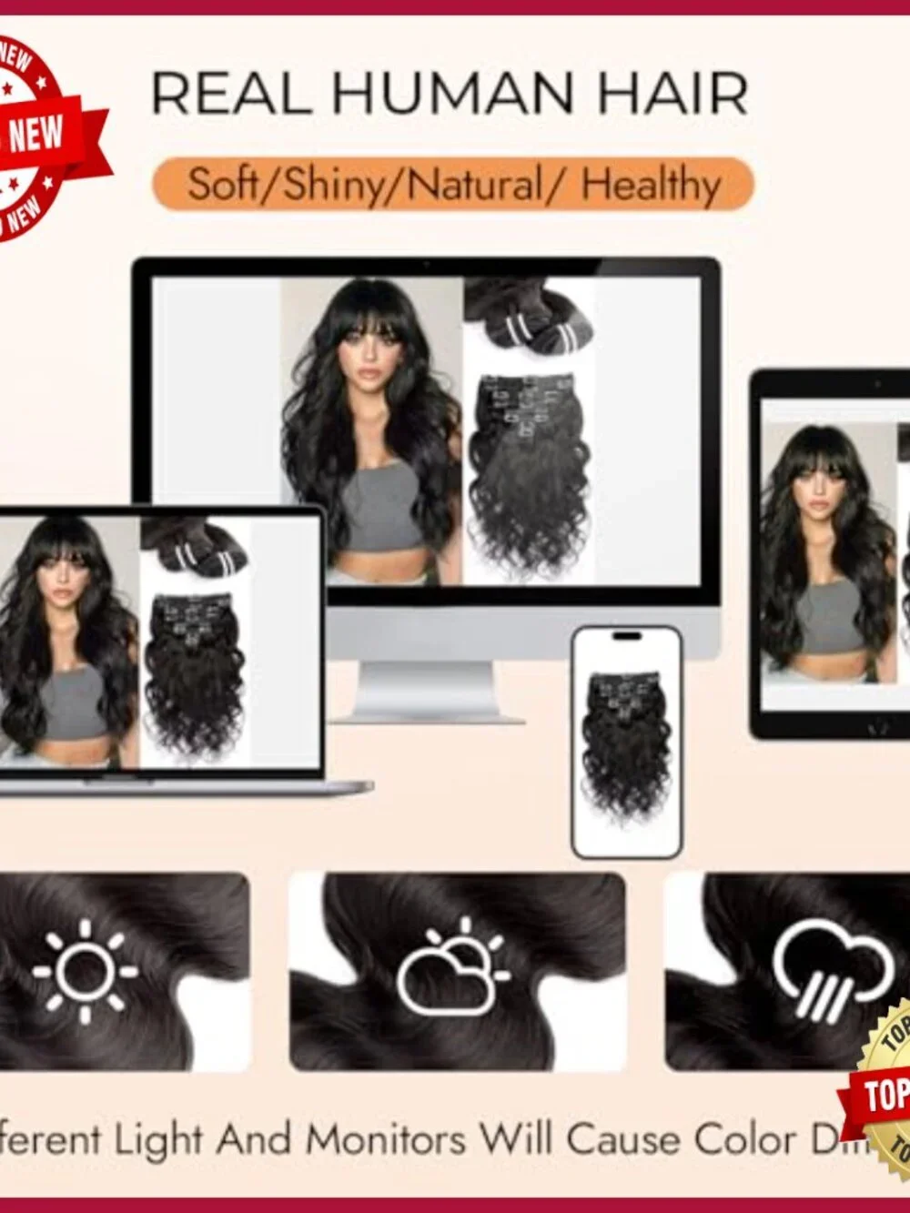 22 Inch Human Hair Clip In Extensions, Body Wave, 8 Pieces, 110g
